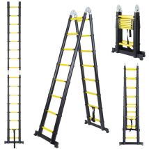 Vingo - swanew Échelle télescopique télescopique en aluminium de 2,5+2,5 m - Escabeau extensible, Échelle de grenier Noir jaunâtre