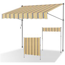 Toldo manual sin perforación, toldo retráctil 250x120 cm Amarillo Azul - Vingo
