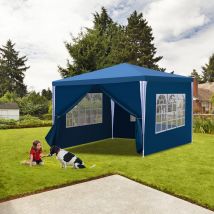 Tonnelle Pavillon Tente de Jardin – Facile à nettoyer, durable avec parois latérales, pavillon de fête parfait 3x3m Bleu - Vingo