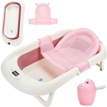 SWANEW Vaschetta da bagno per neonati Vaschetta da bagno per neonati pieghevole Sensore di temperatura, rosa