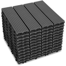 SWANEW WPC Fliesen Terrassenfliesen 4 m2 Holzfliesen bodenfliesen Klickfliese 30 × 30cm balkon bodenbelag terassenplatten balkon Kunststoff Anthrazit