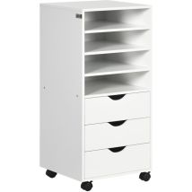 Vinsetto - Cassettiera da Ufficio con 4 Ruote 4 Ripiani 3 Cassetti, Legno Bianco