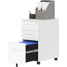 Cassettiera Ufficio Con 2 Cassetti Piccoli E Vassoio In Acciaio Bianco - Vinsetto