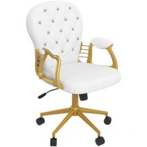 Vinsetto - Home Office Chair Button Tufted Desk Chair with Swivel Wheels White - Cream
