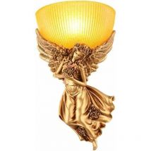 Ymyny - Vintage Angel 1-flammige amerikanische Antik-Gold-Wandlampe mit Glasschirm, goldene Harz-Wand-Nachttischlampe für Wohnzimmer, Flur,