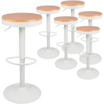 Set mit 6 drehbaren Vintage-Barhockern aus Holz, höhenverstellbarer Barhocker,Weiß - Haloyo