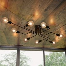 Stoex - Vintage Ceiling Light Industrial Chandelier Retro Ceiling Lights 8Xe27 For Living Room Dining Room Bar Restaurant,Black
