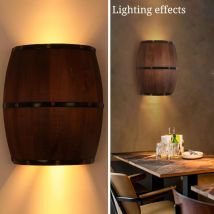 Gojoy - Vintage En Bois Applique Murale Rétro Intérieur led Luminaire En Bois Baril Rustique Applique Murale