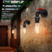 Applique Murale Vintage Industriel Lampe Murale Métal Luminaire Murale Steampunk Conduites D'eau Noir - 3Pcs