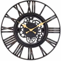 Thinia Home - Vintage Gestanzte Schwarz/goldene Wanduhr Ø38 Cm