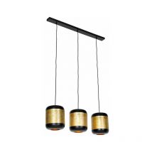 Vintage hanging lamp black with brass elongated 3-light - Kayleigh - Gold/Messing