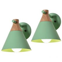 Wottes - Modern Wall Lamp Metal Wooden Wall Light Decorative Wall Sconce for Hallway Living Room Bedroom Kitchen 2Pcs Green - Green