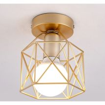 Vintage Industriell Deckenlampe Semi-flush Mount Deckenleuchte Metall Käfig Hängeleuchte Gold Ø14cm