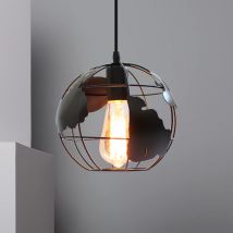Axhup - Vintage Pendant Lamp Creative Earth Shape Chandelier Metal Sprial Hanging Light for Bedroom Cafe Bar Black - 1 Pack