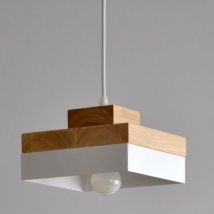 Vintage Industrial Ceiling Pendant Light Fixture Metal Wooden Hanging Lamp White Square Chandelier Lampshade