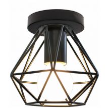 Axhup - Vintage Pendant Lighting Fixture, Industrial Ø16cm Mini Diamond Shape Metal Hanging Ceiling Lamp, Chandelier with Black Cage Lampshade for