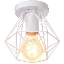 Vintage Pendant Lighting Fixture, Industrial Ø16cm Mini Diamond Shape Metal Hanging Ceiling Lamp, Chandelier with White Cage Lampshade for Bedroom