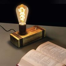 Vintage Tischlampe Holz Gbly Tischleuchte Retro Nachttischlampe E27 Industrial Nachttischleuchte 20CM Nachtlampe mit Stecker für Schlafzimmer