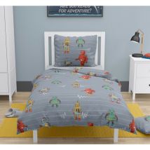 Roupillon - Parure de couette 2 pieces enfant coton 57 fils gris foncé 140x200 cm - vintage toy