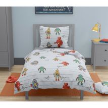Roupillon - Parure de couette 2 pieces enfant coton 57 fils gris clair 140x200 cm - vintage toy