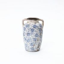 Vintage Vase,ceramic White,hand-painted,double Handles,ø19 X H29 Cm