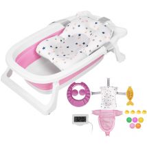 Baignoire pliable bébé pliante évolutive 73x44x24cm - Coussin de baignoire - avec Thermomètre - Rose - Vinteky