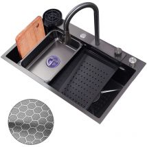 Vinteky - vier de cuisine Évier Cuisine en Acier Inoxydable Évier De Cuvette De Cascade D'intelligence Intégré avec Robinet Amovible