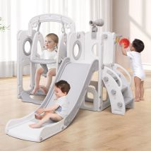Vinteky Toboggan pour enfant Toboggan Enfant avec Balançoire et Panier de Basketball Aire de Jeux d'extérieur et l'intérieur pour Enfant Toboggan