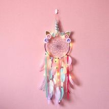 Violet Attrape rêve Licorne avec Lumineux pour Filles, Attrape rêve Plume avec led pour décoration de Chambre à Coucher, Cadeau d'anniversaire pour