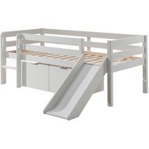 Pino 90x200 Letto a mezza altezza con sponda, rete e cassetti Bianco - Vipack