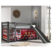 Vipack Pino Grey 90x200 Letto a Mi-Height con base a slitta e rivestimento da pompiere