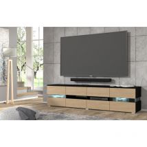 Bim Furniture - viper meuble tv de salon cm187x39x45 noir chêne mat fait main + led