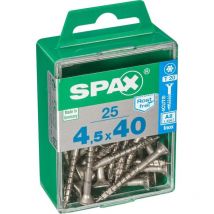 SPAX Lot de 25 vis inox tête fraisée torx SPAX, Diam.4.5 mm x L.40 mm
