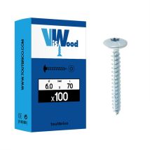 Vis De Penture Empreinte Torx Acier Zingué Blanc Entièrement Filetées, Dimensions 6 X 70 En Boîte De 100 Pièces Viswood