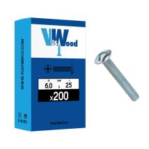 Vis À Métaux Poêlier Tête Cylindrique Empreinte Fendue Croix Acier Zingué Blanc Entièrement Filetées, Diamètre 6 Mm, Longueur 25