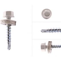 Vis pour tôle imitation tuile Galvanisé Blanc R9002 4.8 x 28 mm - Boîte 250 pcs