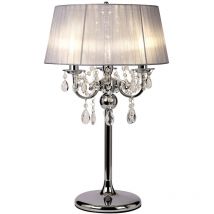Visconte Romanza Table Lamp 3 Light With Grey Organza Shade - Polished Chrome - Chrome