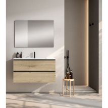 VISOBATH GRANADA Conjunto Completo Mueble de Baño Suspendido 2 Cajones Color Roble Costa Tirador Negro - Medida: 80 cm - Medida: 80 cm - ref: 078397