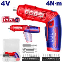 Emtop - Visseuse et tournevis électrique sans fil 4v rechargeable usb type-c 4nm 19 accessoires + boîte en plastique