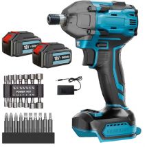 Visseuses à percussion, ensemble de tournevis à percussion sans fil 1/4', 420 n.m, 10 forets, 14 douilles, 2 batteries 5,5 a + chargeur, compatible