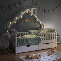 Vitalispa - Cama en forma de casa Noemi, Blanco, 80x160 cm con 2 cajones y colchón