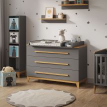 Vitalispa - Commode à langer Malia, Gris, 133 x 98 cm xl avec 3 tiroirs