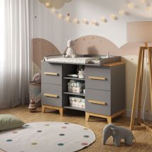 Vitalispa - Commode à langer Malia, Gris, 133 x 98 cm xl avec 4 tiroirs