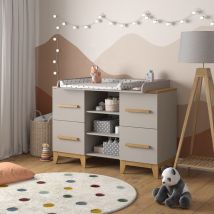 Vitalispa - Commode à langer Malia, Chêne cachemire, 133x108cm xl avec 4 tiroirs