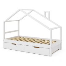 Lit cabane Lori, Blanc, 80x160 cm avec tiroirs, sans matelas Vitalispa