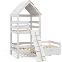 Lit cabane Teddy, Blanc, 90x200 cm avec tiroir Vitalispa