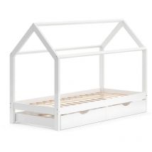 Lit cabane Wiki, Blanc, 90x200 cm avec lit d'appoint Vitalispa