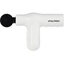VITALMAXX Mini Massagepistole – 5 Leistungsstufen – 4 Aufsätze – Lithium-Ionen-Akku – bis zu 3000 Schläge/Minute – Weiß