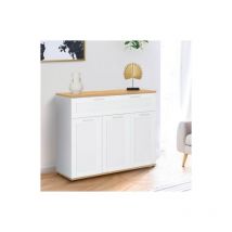 VITO Aparador de 3 puertas con 1 cajón blanco y encimera de madera de 100 cm