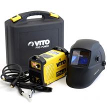 Vito - Poste à souder inverter 140 Ampères + Cagoule lcd 9/13 + Lot 12 électrodes Acier ø 2.5mm gants de soudure